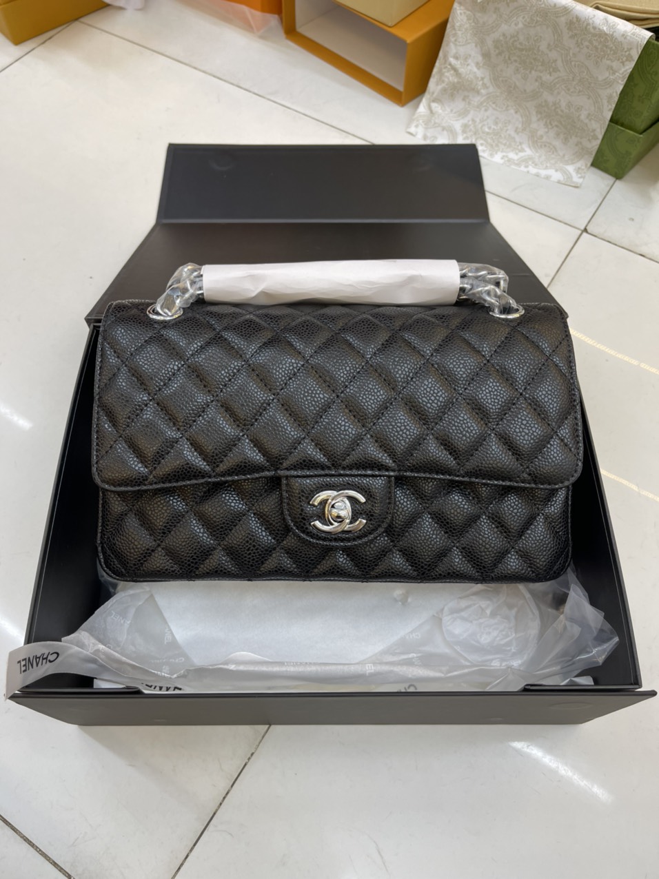 Túi Xách Chanel Super Classic Da Hạt Khóa Bạc 25CM